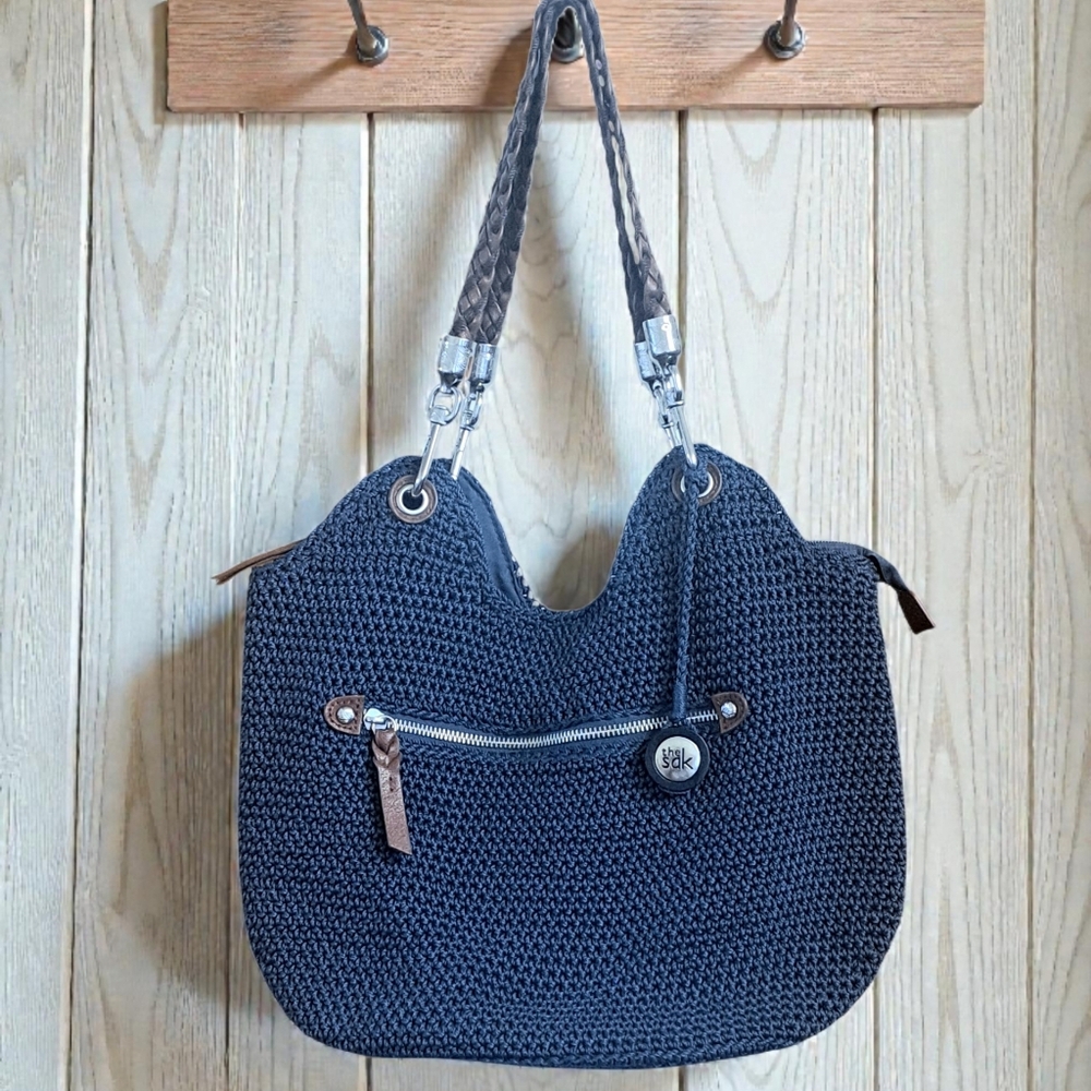 The Sak Knit Handbag Purse Navy Blue Double Strap 15.5 X 9.5" - Picture 11 of 11